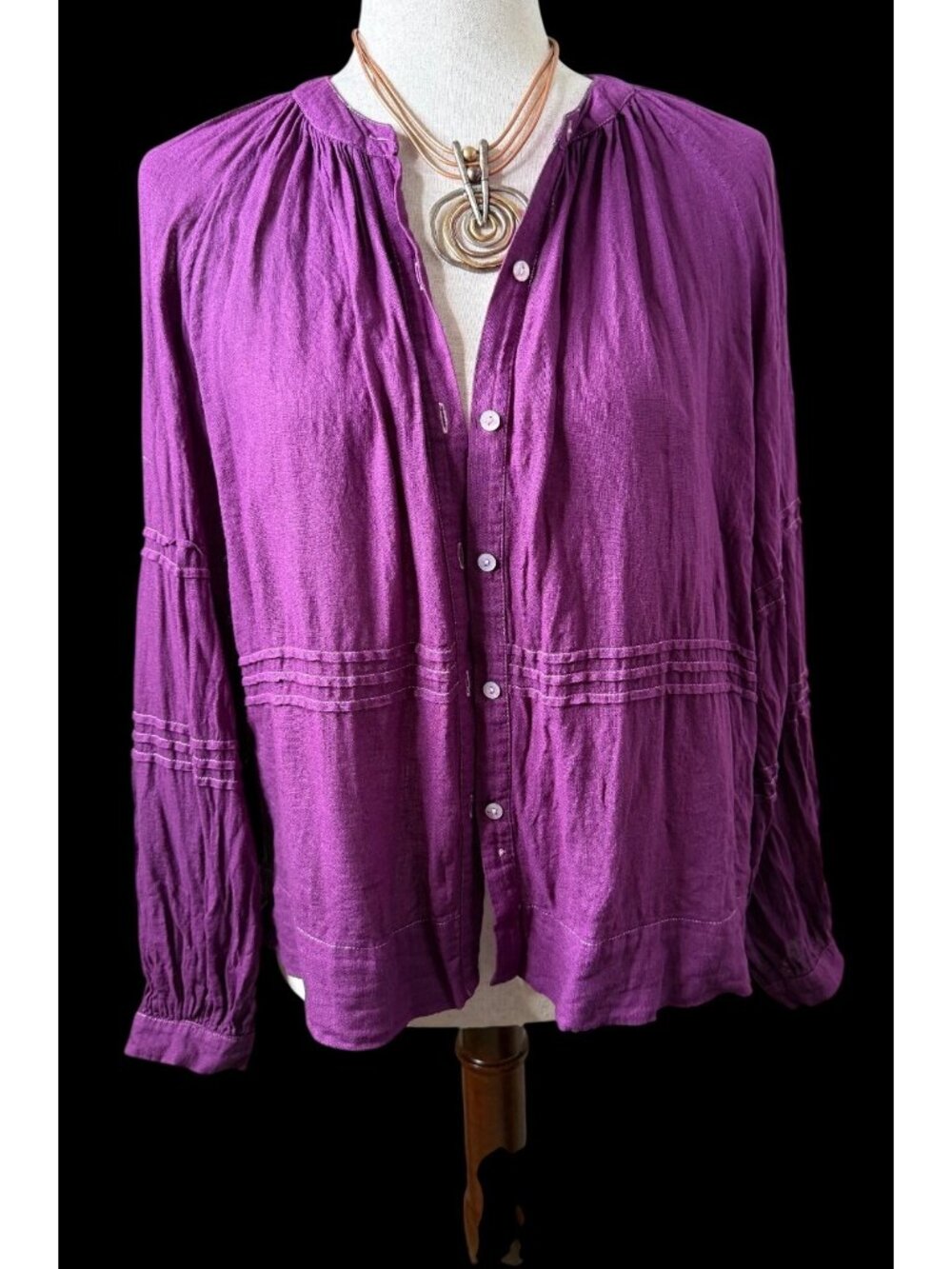 Rails Linen blend Purple Button Front Blouse Oversized Womens Small layering